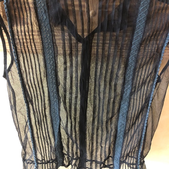 Black Sheer and Crochet Detail Blouse - Picture 9 of 11